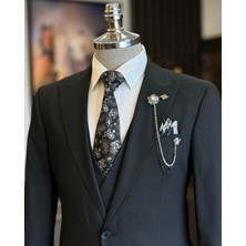 İtalyan Stil Ceket Yelek Pantolon Takım Elbise Siyah T12836