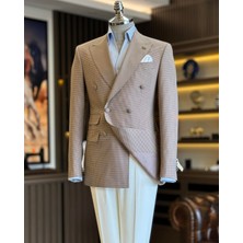 Italyan Stil Slim Fit Kruvaze Erkek Ceket  Kahverengi T12628