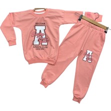 Kız Çocuk Arizona A Harf Desenli Kolu Çizgi Şeritli Bisiklet Yaka Somon Renk Eşofman Takımı