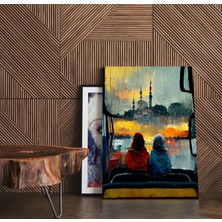 Cross Border Istanbul Onların Penceresinden Kanvas Duvar Tablosu – Mavi & Sarı Soyut Manzara Tablosu, Salon, Ofis