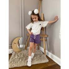 Baby Mor Üzüm Nakışlı Pamuklu T-Shirt Çiçek Nakışlı Şortlu Kız Çocuk Takım