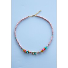 Lila Rosa  Etnik Otantik Doğal Taşlı Kolye