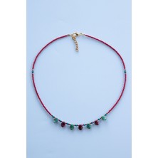 Lila Rosa Etnik Otantik Doğal Taşlı Kolye