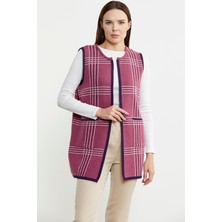 Sementa Dolu Iğne Çift Renk Yünlü Triko Yelek - Gül