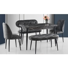 Cadde Yıldız Gri Kapitoneli Yemek Masası Takımı