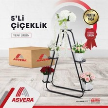 Asvera Üçgen 5 Katlı Dekoratif Çiçeklik Standı - Metal Çok Amaçlı Saksı Rafı Bahçe Düzenleyici