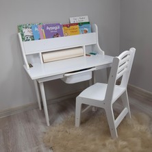Aktivite Masa Sandalye Seti,2-7 Yaş Kitaplıklı-Rulo Aparatlı-(Plastik Çekmece Pakete Dahil Değildir)