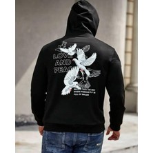 Belabre Oversize Erkek Bellive Baskılı Siyah Kapüşonlu Sweatshirt