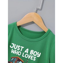 Erkek Çocuk Traktör Baskılı T-Shirt