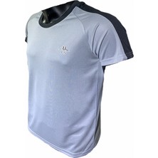 Fs Erkek Gri Siyah Kol Şeritli Fitness Spor Koşu Tişört