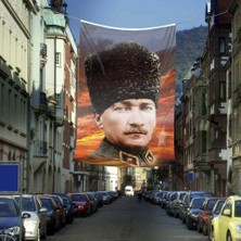 Asilmeydan Kalpaklı Gazi Mustafa Atatürk Poster Cephe Bayrağı -Bayrak - 4x6 Metre