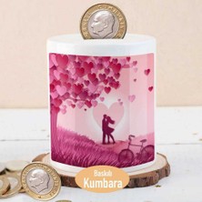 Pembe Kalpli Ağaç ve Romantik Çift Para Birikim KUMBARASI-214750