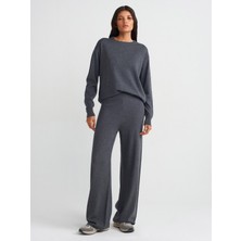 Dilvin 70163 Beli Lastikli Triko Pantolon Füme Kadın Günlük Tarz Boru Paça Denim Kumaş