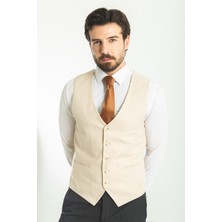MCR Düz Bej Rengi Slim Fit Klasik Erkek Yelek