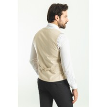 MCR Düz Bej Rengi Slim Fit Klasik Erkek Yelek