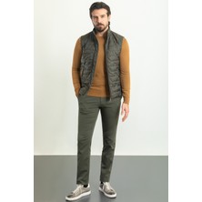 Desenli Haki Rengi Slim Fit Hakim Yaka Şişme Erkek Yelek