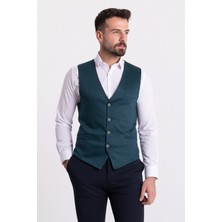 Desenli Indigo Yeşil Renk Slim Fit Klasik Erkek Yelek