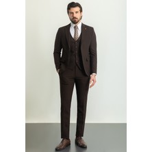 MCR Desenli Kahverengi Slim Fit Mono Yaka Yün Erkek Takım Elbise