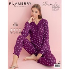 Pijamerry Kadın Dantel Yaka Bambu Uzun Kol Pijama Takımı 5206 - 1 Adet