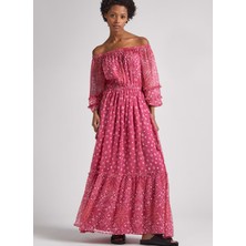 Pepe Jeans Yuvarlak Yaka Düz Pembe Uzun Kadın Elbise PL953469