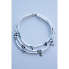 Lila Rosa Etnik Doğal Taşlı Çoklu Kolye