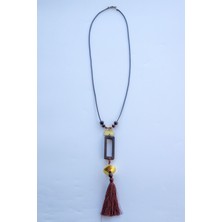 Lila Rosa Etnik Otantik Püsküllü Uzun Kolye