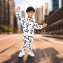 Unisex Çocuk Ekru Renk Zebra Desen 2 Iplik Eşofman Takımı