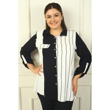 By Saygı Kadın Tek Cepli Kol Katlamalı Çizgili B.b. Gömlek