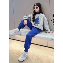 Kids Face Özel Tasarım Bisiklet Yaka Kurabiye Canavarı Baskılı Kışlık Kız Çocuk Luxury Eşofman Takımı
