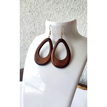 N House Ahşap Işleme / Damla Formunda, Sallantılı Küpe / 5 cm