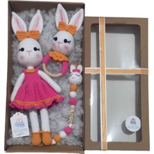 Bayan Tavşan Yeni Doğan Amigurumi Organik Oyuncak Takımı Hediye Seti