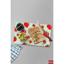 Woodhub Çiçekli Çilek Desenli Cam Kesme Tablasıtahtası 25 * 35 cm