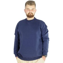 Superxl Erkek Indigo Sweatshirt Bisiklet Yaka Uzun Kol Cepsiz Oversize Model