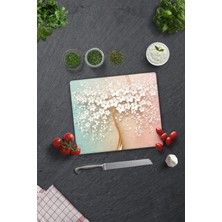 Woodhub Cam Kesme Tahtası Beyaz Çiçek - Renkli 29CM x 34CM