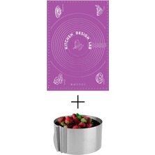 Woodhub 2'li Set Mor 45X65 cm Silikon Hamur Açma Matı ve Yuvarlak Ayarlı Pasta Kalıbı Seti