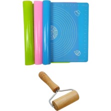 Woodhub 2'li Set 45X65 cm Silikon Hamur Açma Matı ve Pratik Ahşap Saplı Silindir Hamur Açıcı