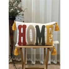 Bugi Home Collection Tekli Home Punch Işlemeli Püsküllü Nakışlı Kırlent Kılıfı