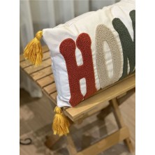 Bugi Home Collection Tekli Home Punch Işlemeli Püsküllü Nakışlı Kırlent Kılıfı