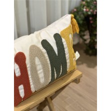 Bugi Home Collection Tekli Home Punch Işlemeli Püsküllü Nakışlı Kırlent Kılıfı