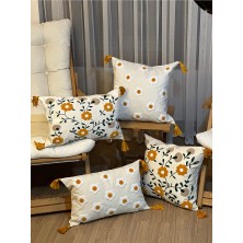 Bugi Home Collection 4’lü Punch Işlemeli Nakışlı Çiçek Desenli Dekoratif Kırlent Kılıfı Panç