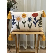 Bugi Home Collection Tekli Çiçekli Punch Işlemeli Nakışlı Dekoratif Premium Kırlent Kılıfı