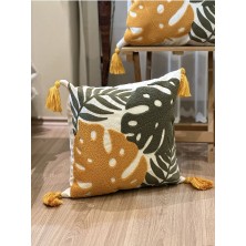 Bugi Home Collection Tekli Yapraklı Punch Işlemeli Nakışlı Dekoratif Premium Kırlent Kılıfı