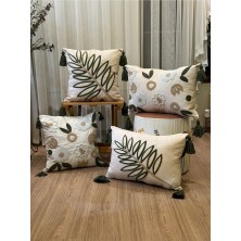 Bugi Home Collection 4'lü Punch Işlemeli Nakışlı Dekoratif Kırlent Kılıfı