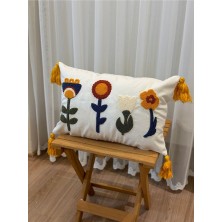 Bugi Home Collection Tekli Punch Işlemeli Nakışlı Panç Dekoratif Kırlent Kılıfı