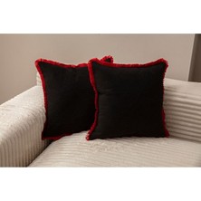 Bugi Home Collection Siyah Rengi Saçaklı Tek Renk 43X43 Kırlent Kılıfı
