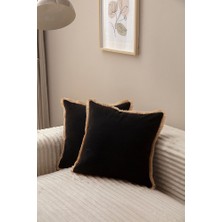 Bugi Home Collection Siyah Rengi Saçaklı Tek Renk 43X43 Kırlent Kılıfı