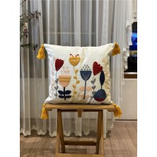 Bugi Home Collection Tekli Punch Işlemeli Nakışlı Dekoratif Kırlent Kılıfı