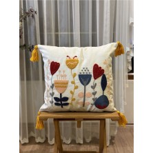 Bugi Home Collection Tekli Punch Işlemeli Nakışlı Dekoratif Kırlent Kılıfı