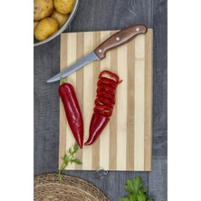 Woodhub Bambu Antiyel Çizgili Kesme Tahtası Kesim Panosu Ekmek Tahtası