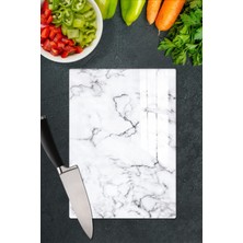 ALM Home 35 x 25 cm Kesim Panosu White Marble 1 Parça Beyaz Cam